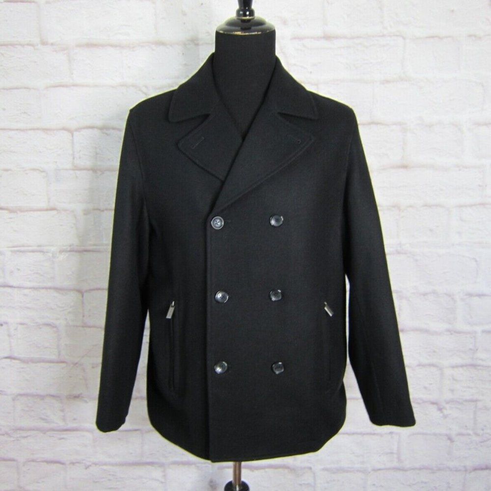 Michael Kors Mens Black Wool Blend Coat Size Large